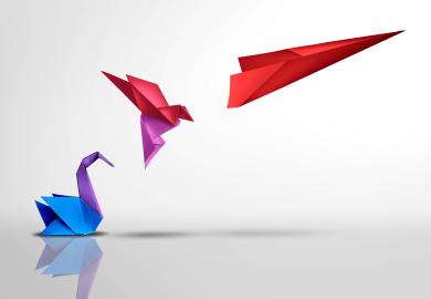 Origami swan, flying bird and aeroplane