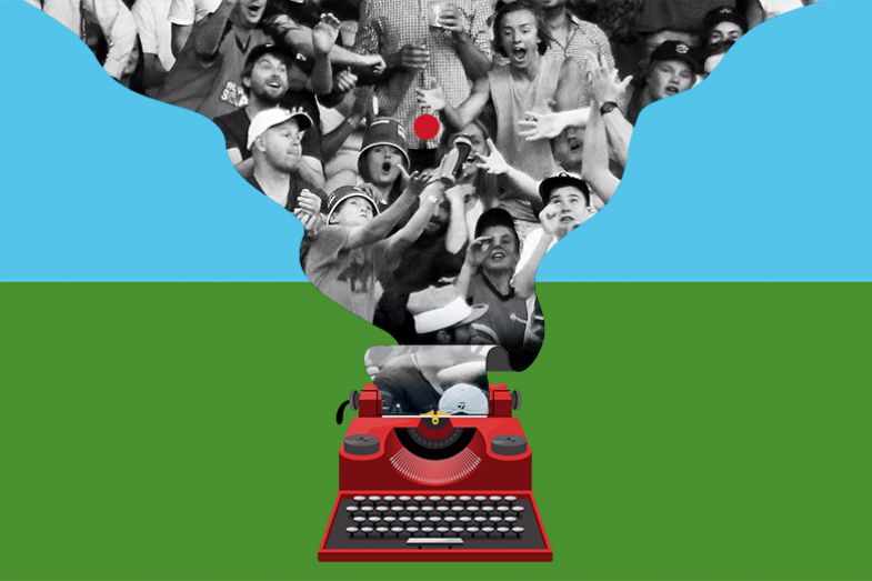 Typewriter with paper emerging from it showing a cricket crowd attempting to catch the ball. Illustrating that writing for popular media can attract a broader audience. Typewriter with paper emerging from it showing a cricket crowd attempting to catch the ball. Illustrating that writing for popular media can attract a broader audience.